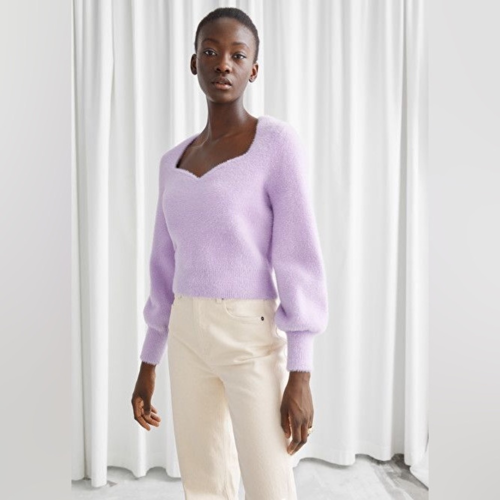 & Other Stories Cropped Sweetheart Neck Sweater in Lavender